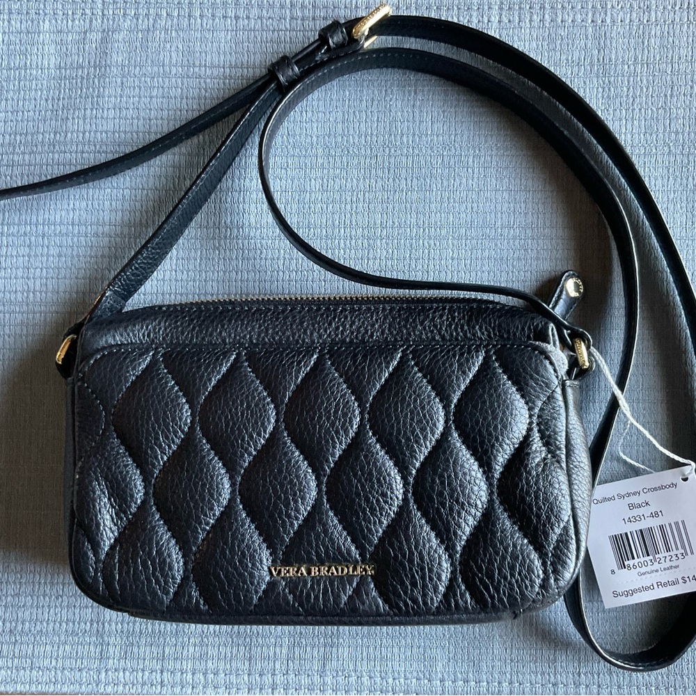 Vera Bradley Sydney Black Quilted Leather Crossbody HandBag New Retails $148